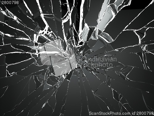Image of Destructed or Shattered black glass isolated