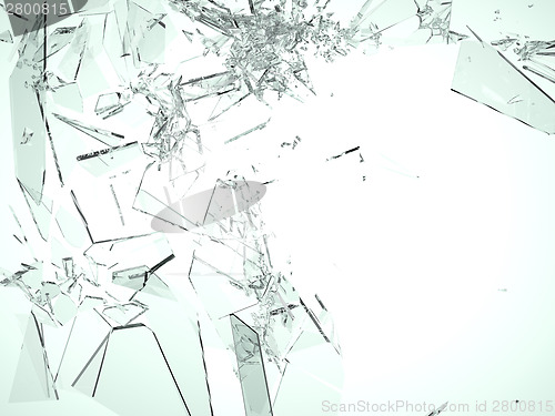 Image of Pieces of demolished or Shattered glass on white