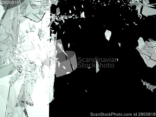 Image of Pieces of Broken Shattered black glass isolated