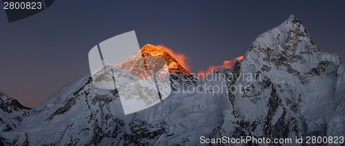 Image of Everest Summit panoramic view Nutpse at sunset