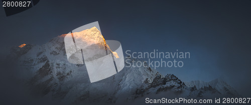 Image of Himalya summits Everest and Nuptse at sunset