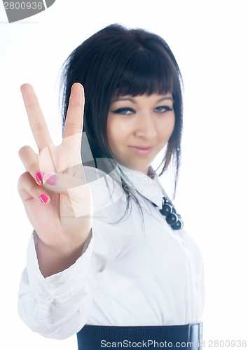 Image of Woman with victory sign