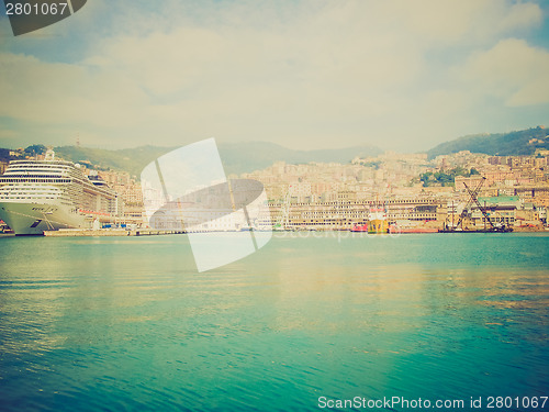 Image of Retro look View of Genoa Italy from the sea