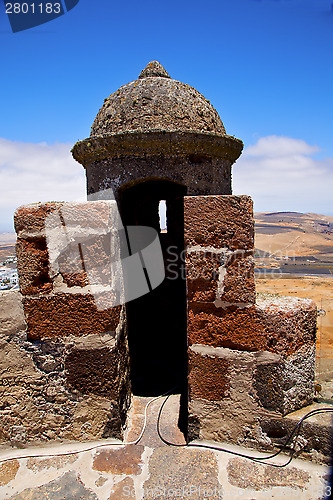Image of lanzarote  spain the old wall castle  sentry tower and door  in 