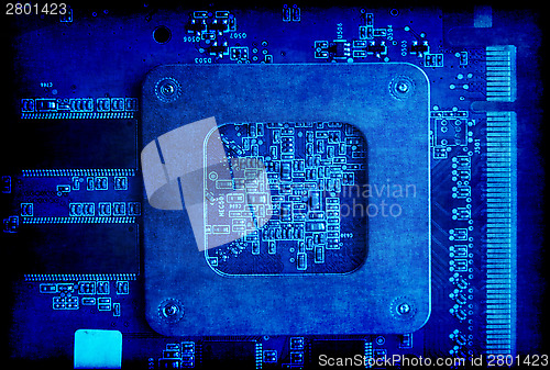 Image of Electronic circuit board blue grunge background