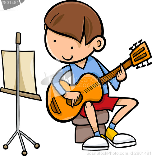 Image of boy with guitar cartoon illustration