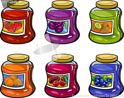Image of jams in jars set cartoon illustration