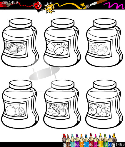 Image of jams in jars set cartoon coloring book