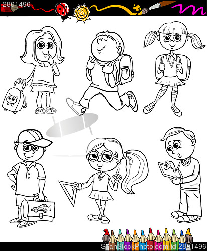 Image of school kids group cartoon coloring book