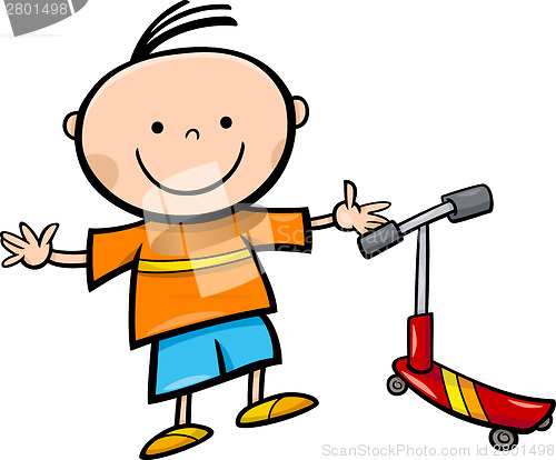 Image of cartoon little boy with scooter