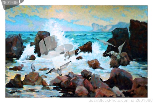 Image of seascape with seagull