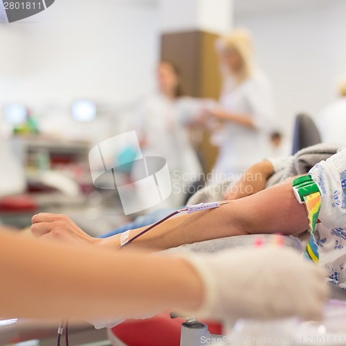 Image of Nurse and blood donor at donation.