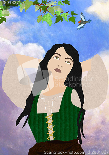 Image of Girl and a bird 