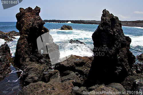 Image of rock spain   beach water   lanzarote  isle foam  landscape  ston