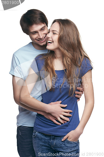 Image of Couple hugging happiness fun.