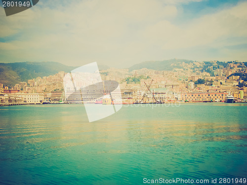 Image of Retro look View of Genoa Italy from the sea