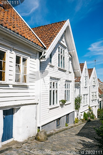 Image of Street white wooden houses in old centre