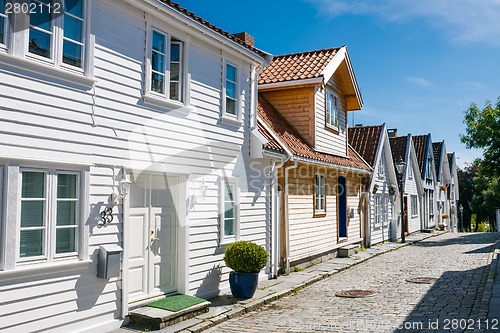 Image of Street white wooden houses in old centre