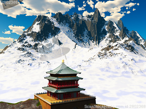 Image of Zen buddhist temple in   mountains
