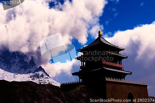 Image of Zen buddhist temple in the mountains