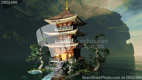 Image of Buddhist temple in mountains