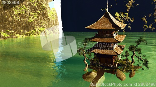 Image of Zen buddhist temple in the mountains