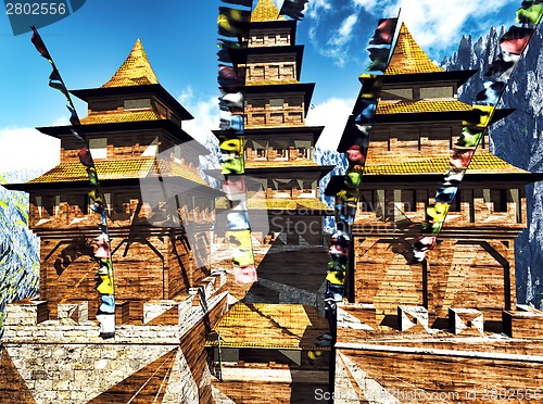 Image of Buddhist temple in mountains