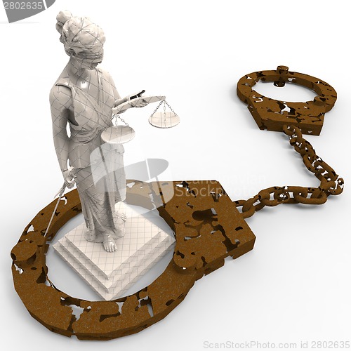 Image of Themis statue and handcuffs