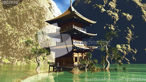 Image of Zen buddhist temple in the mountains