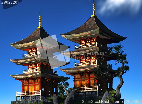 Image of Buddhist temple in mountains