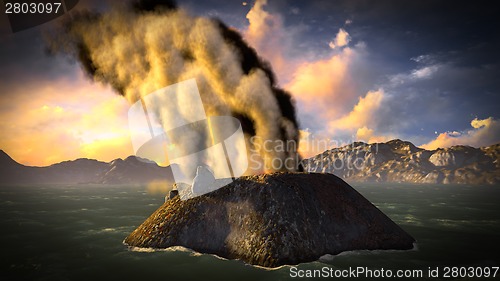 Image of Volcanic eruption on island