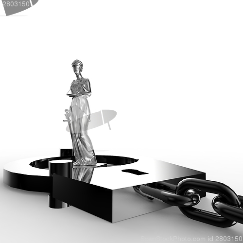 Image of Themis statue and handcuffs