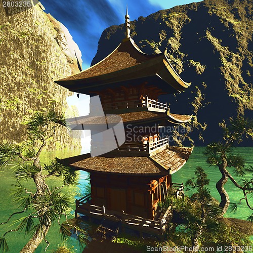 Image of Zen buddhist temple in the mountains