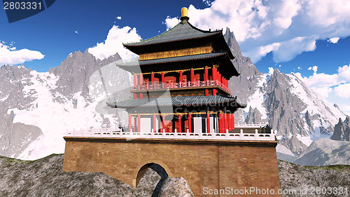 Image of Zen buddhist temple in the mountains