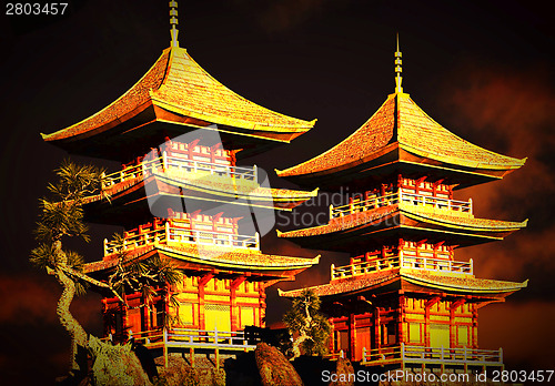 Image of Buddhist temple in mountains