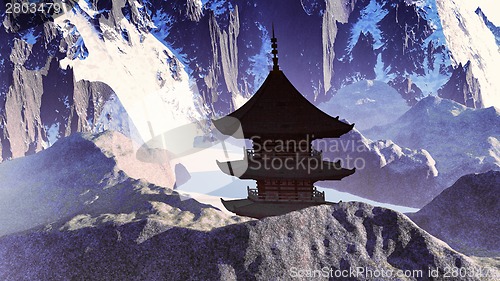 Image of Zen buddhist temple in the mountains