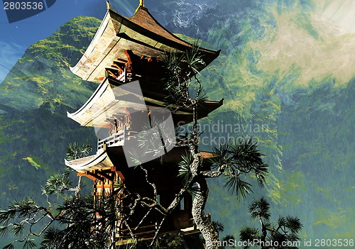 Image of Zen buddhist temple in the mountains