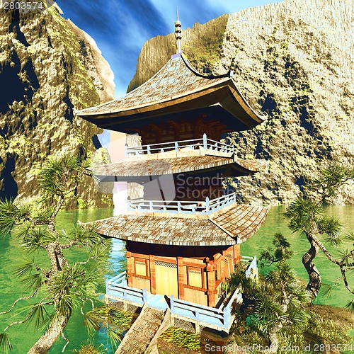 Image of Zen buddhist temple in the mountains