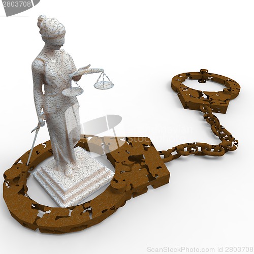 Image of Themis statue and handcuffs