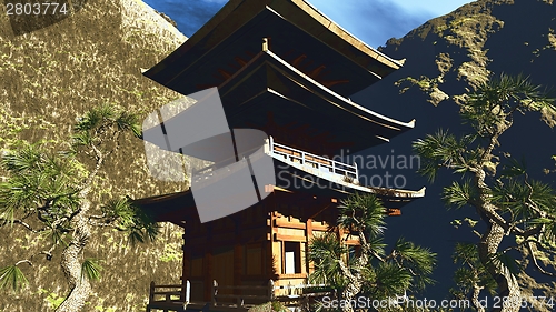 Image of Zen buddhist temple in the mountains