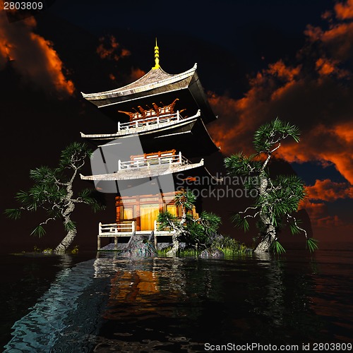 Image of Zen buddhist temple in the mountains