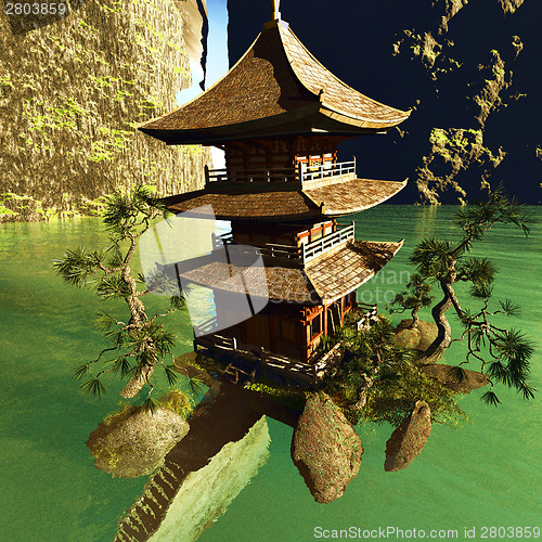 Image of Zen buddhist temple in the mountains