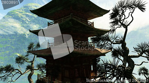 Image of Zen buddhist temple in the mountains