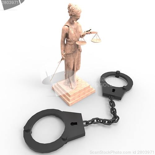 Image of Themis statue and handcuffs