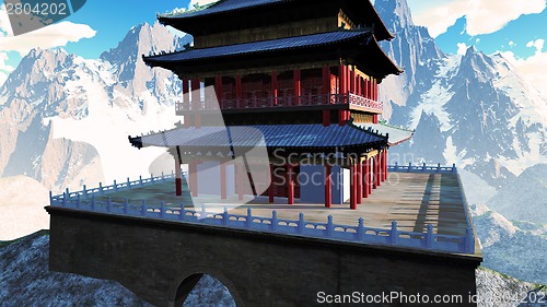 Image of Zen buddhist temple in the mountains