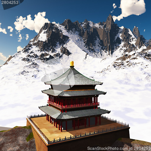 Image of Zen buddhist temple in   mountains