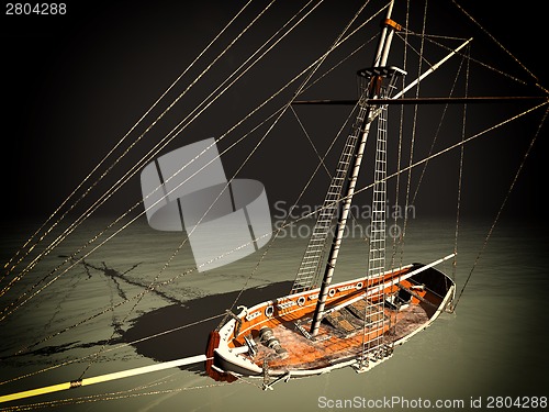 Image of Old pirate frigate on stormy seas
