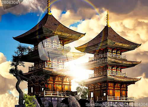 Image of Buddhist temple in mountains