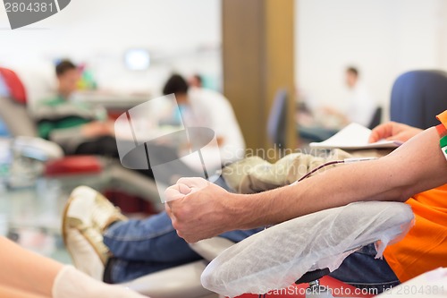 Image of Nurse and blood donor at donation.