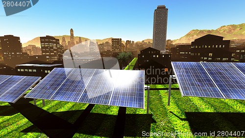 Image of Solar power panels in city